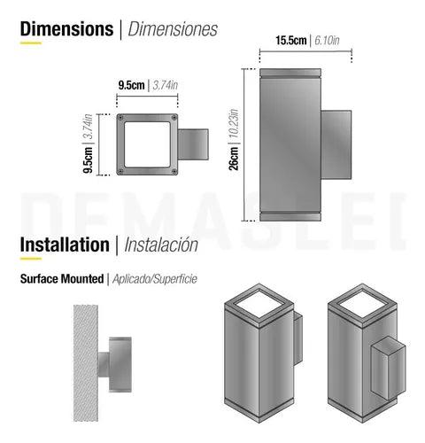 Aplique Muro Pared Doble Foco Bidireccional Porta 2 Dicroica Gu10 Exterior Ip54 Color Gris Demasled - Inversiones Austral ecommerce