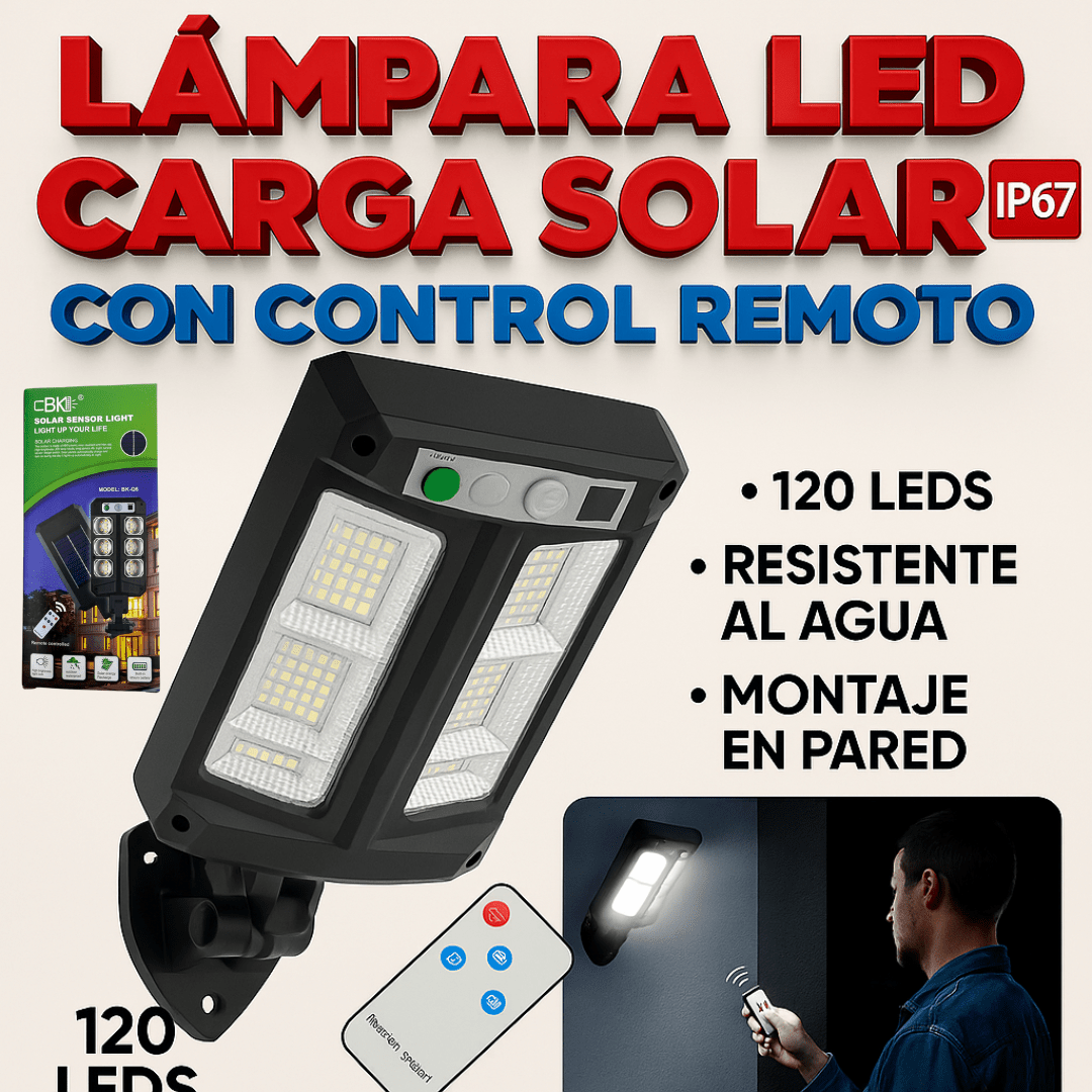 Foco Solar LED 120W con Control Remoto IP67 para exteriores - Inversiones Austral ecommerce